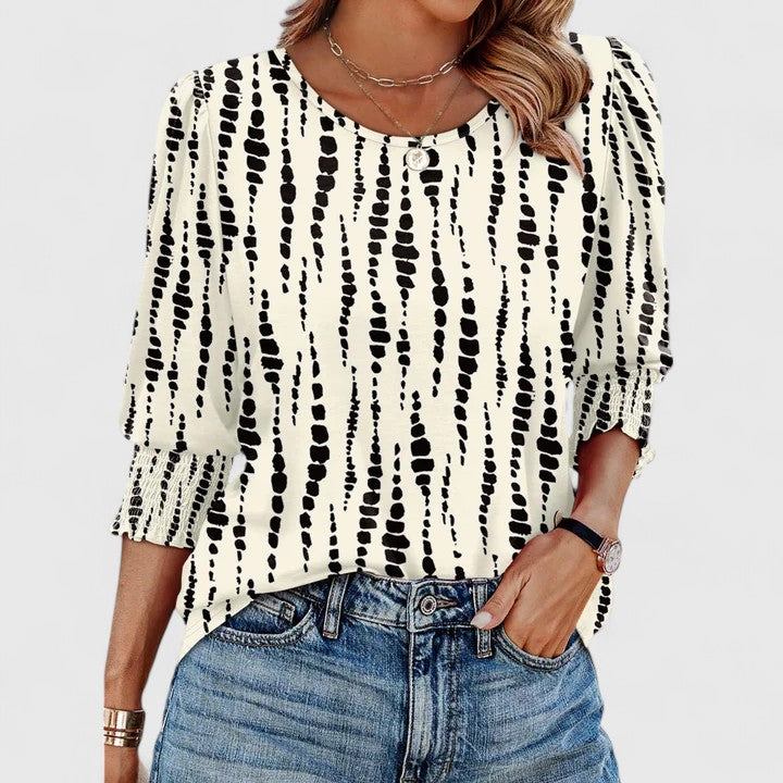 Beatrice | Women's Smocked Cuff 3/4 Sleeve Crew Neck Top