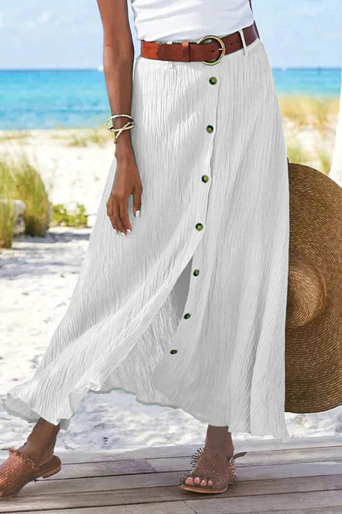 Gabrielle | Women's Button Front Full-Length Skirt High Waist Linen Look