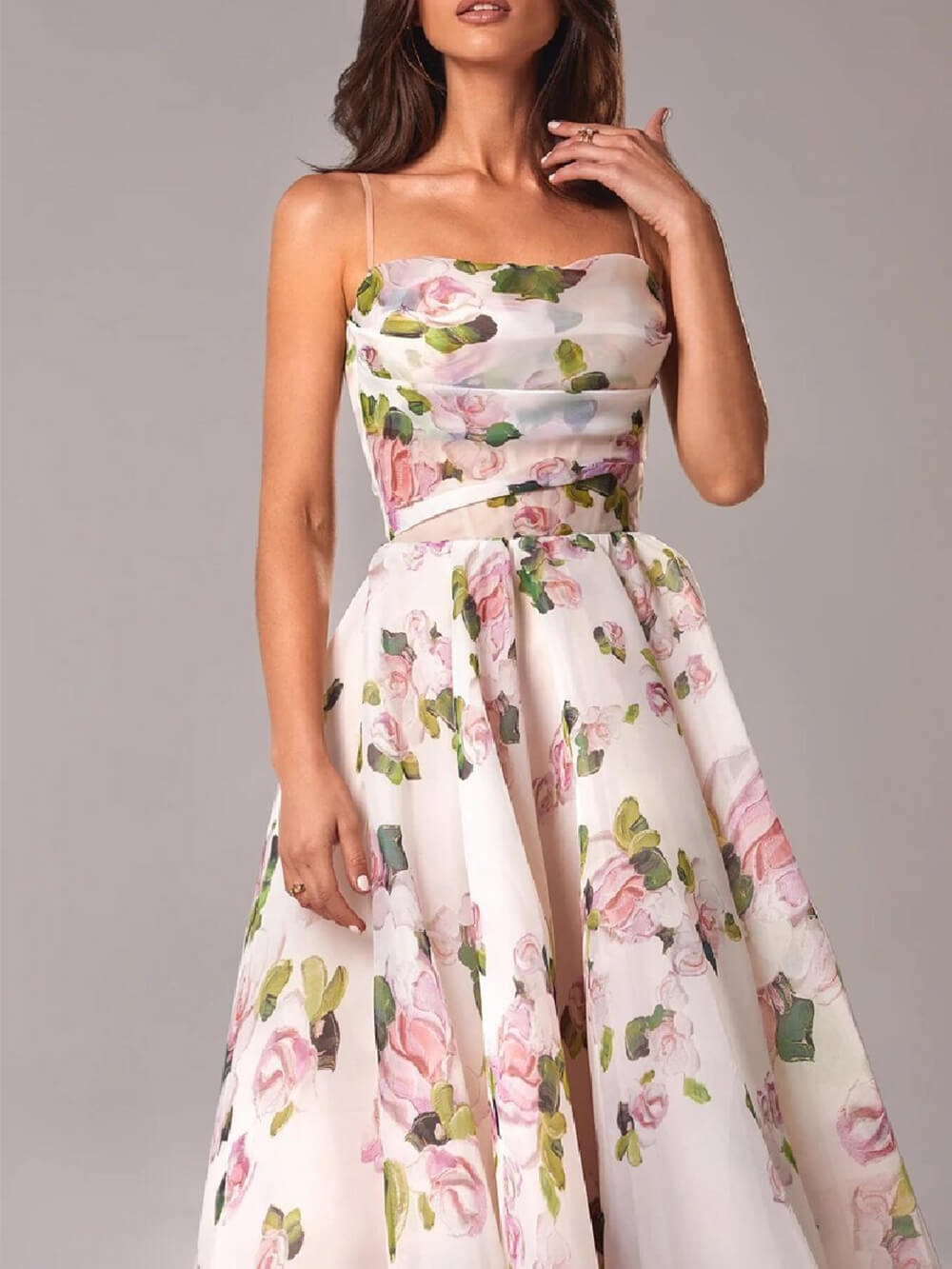 Lily | Women's Floral Spaghetti Strap A-Line Mid-Length Dress