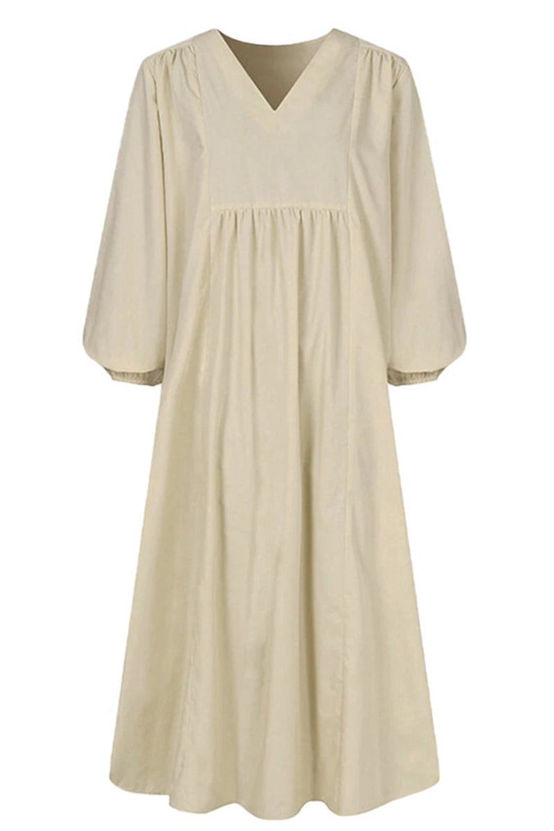 Athena | Women's V-Neck Smocked Waist Mid-Length Dress with Balloon Sleeves