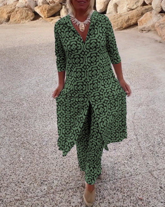 Ruth | Women's Printed Two-Piece Set Blouse and Pants