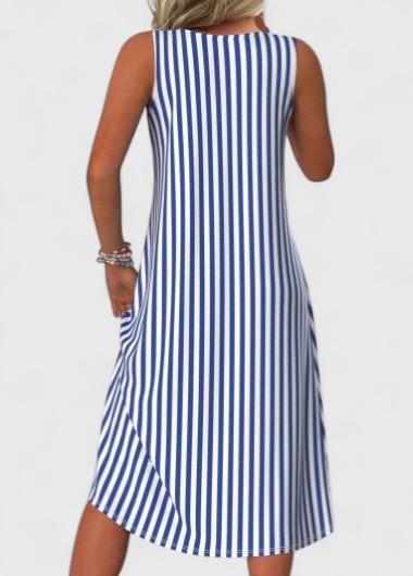 Jade | Women's Striped No-Sleeve Mid-Length Dress Round Neck Summer Dress