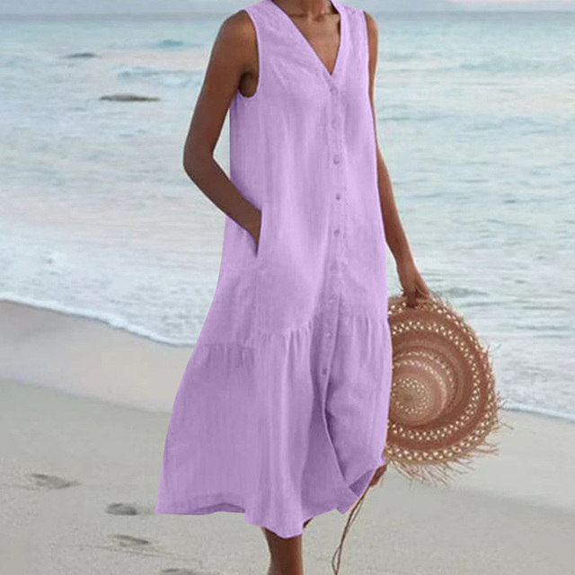 Brinley | No-Sleeve Buttoned Mid-Length Dress