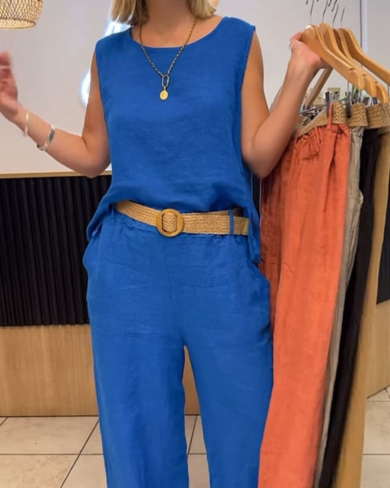 Gloria | Women's 2 Piece Set Sleeveless Top Wide Leg Pants