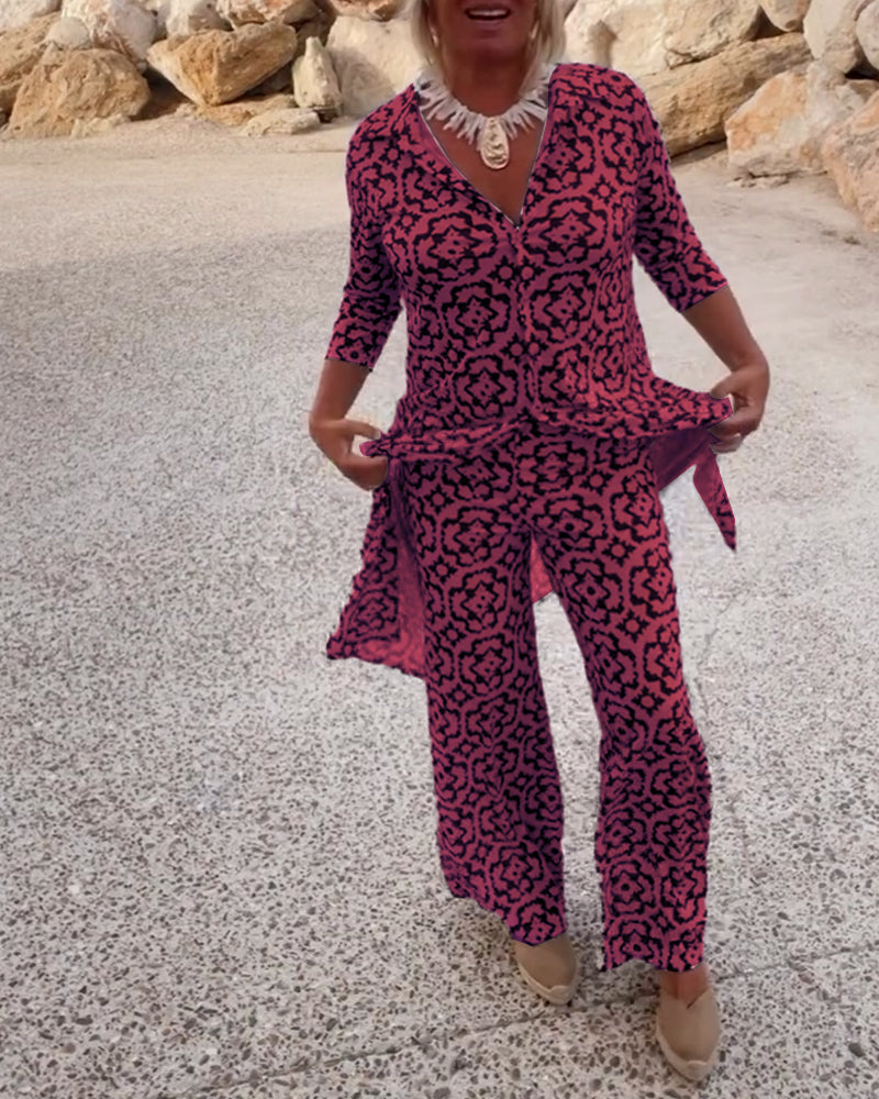 Ruth | Women's Printed Two-Piece Set Blouse and Pants