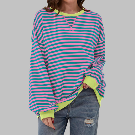 Penelope | Women's Striped Crewneck Long Sleeve Oversized Sweatshirt