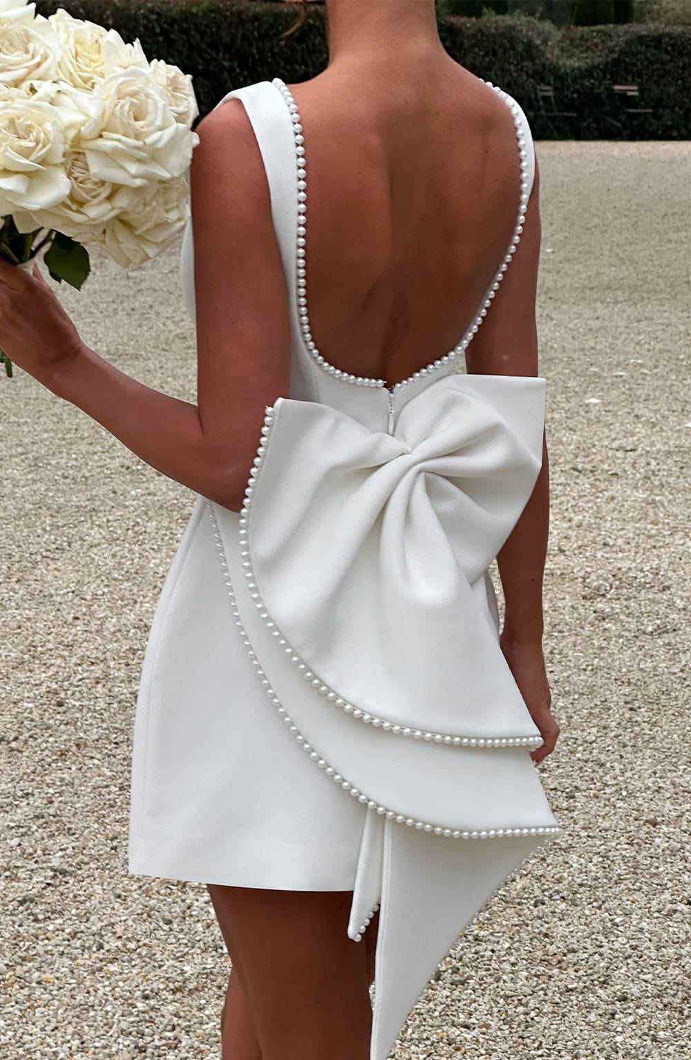Destiny | Women's Pearl Trim A-Line Short Dress No-Sleeve