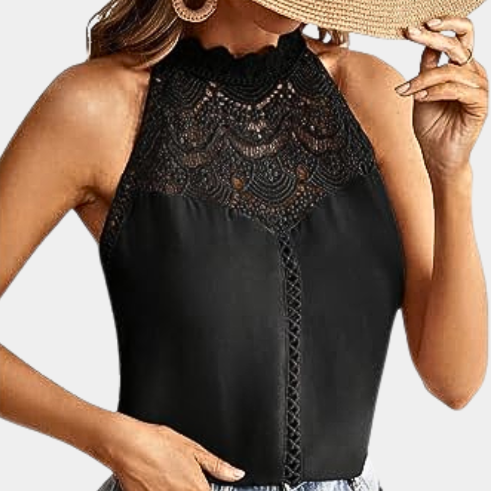 Bianca | Women's Sleeveless Lace Halter Top Mock Neck