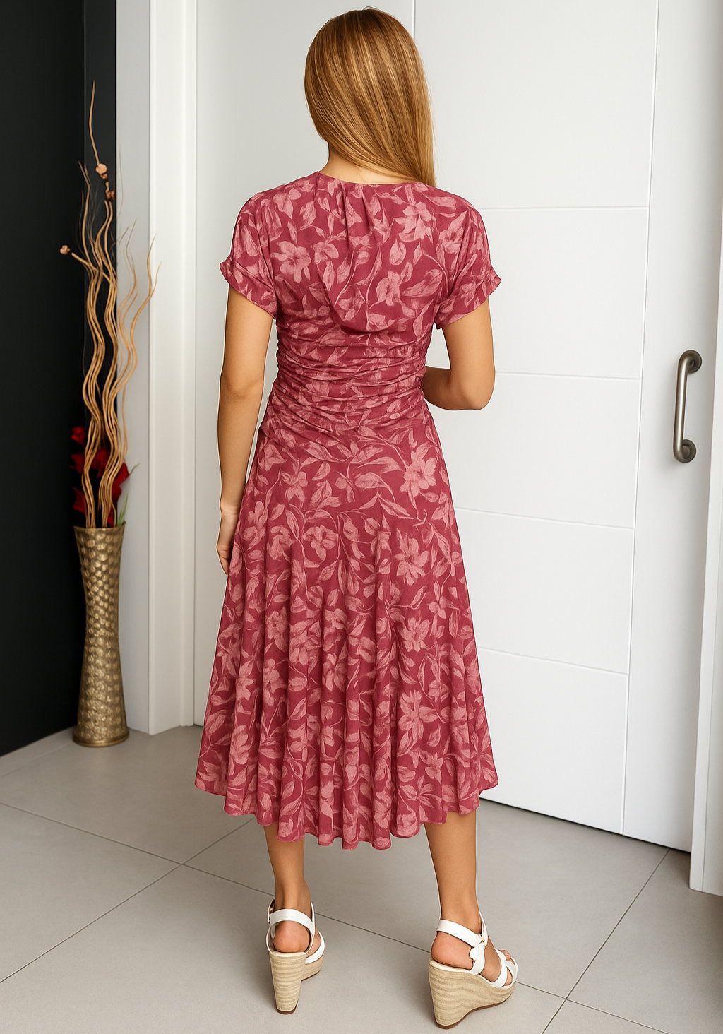 Grace | Off-Shoulder Mid-Length Dress with Floral Print