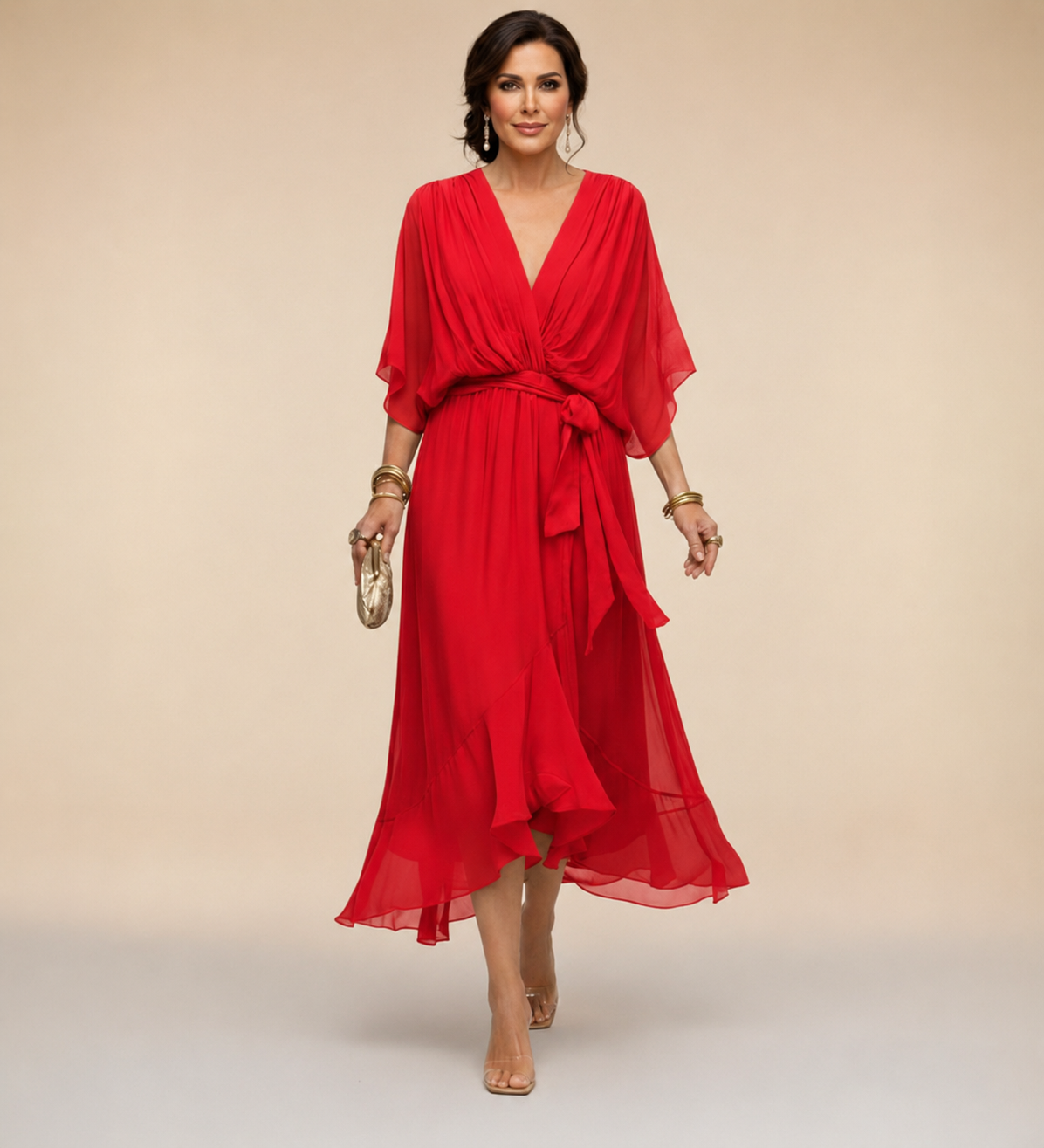 Ashley | Women's V-Neck Wrap Mid-Length Dress