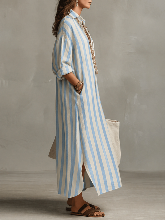 Hazel | Women's Striped Full Sleeve Maxi Button-Up Dress