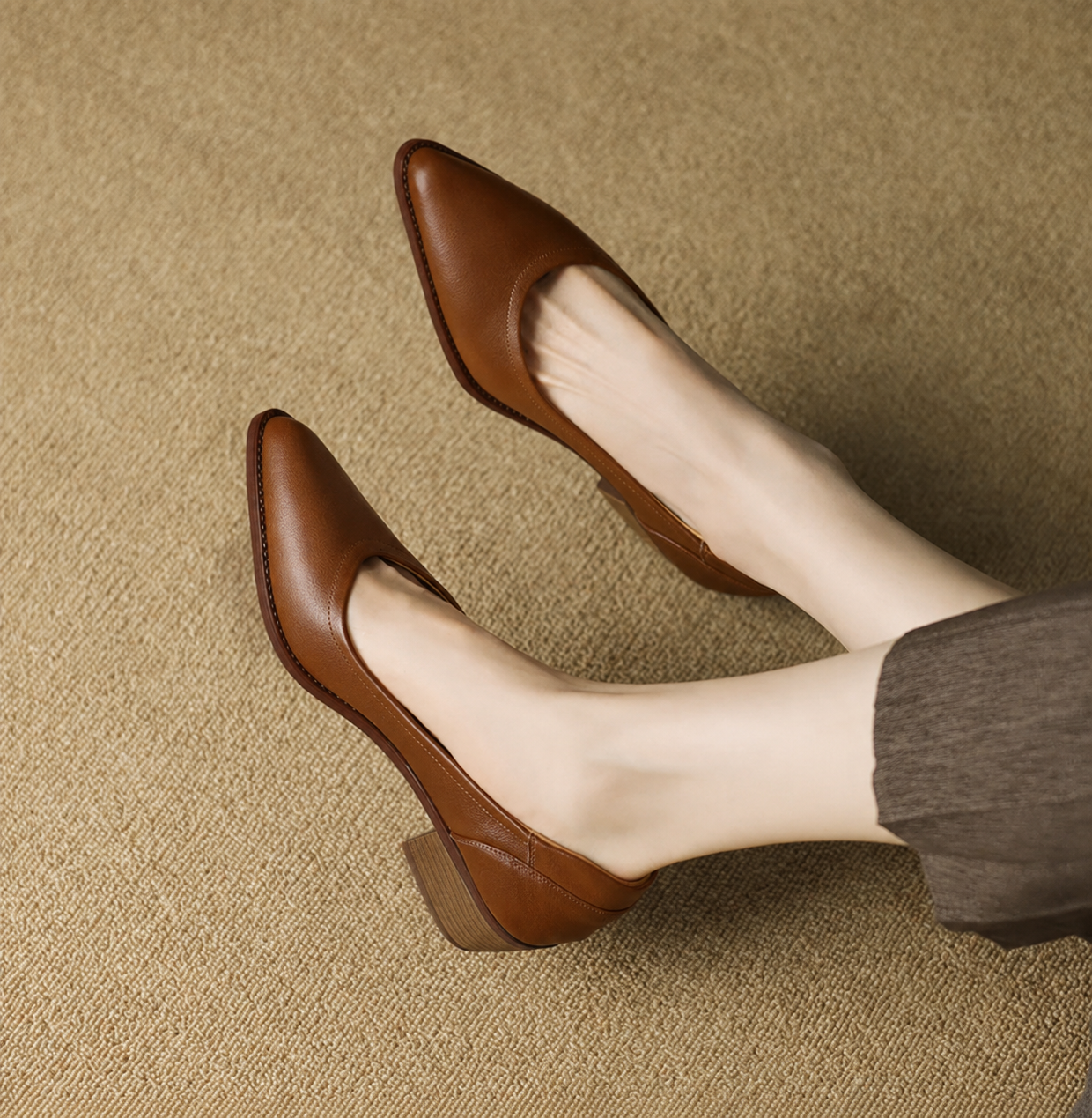 Olivia | Women's Pointed Toe Block Heel Pumps Slip On Mid Heel Shoes