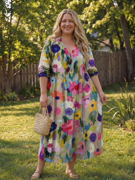 Gabriella | Women's Botanical Button Front Maxi Dress