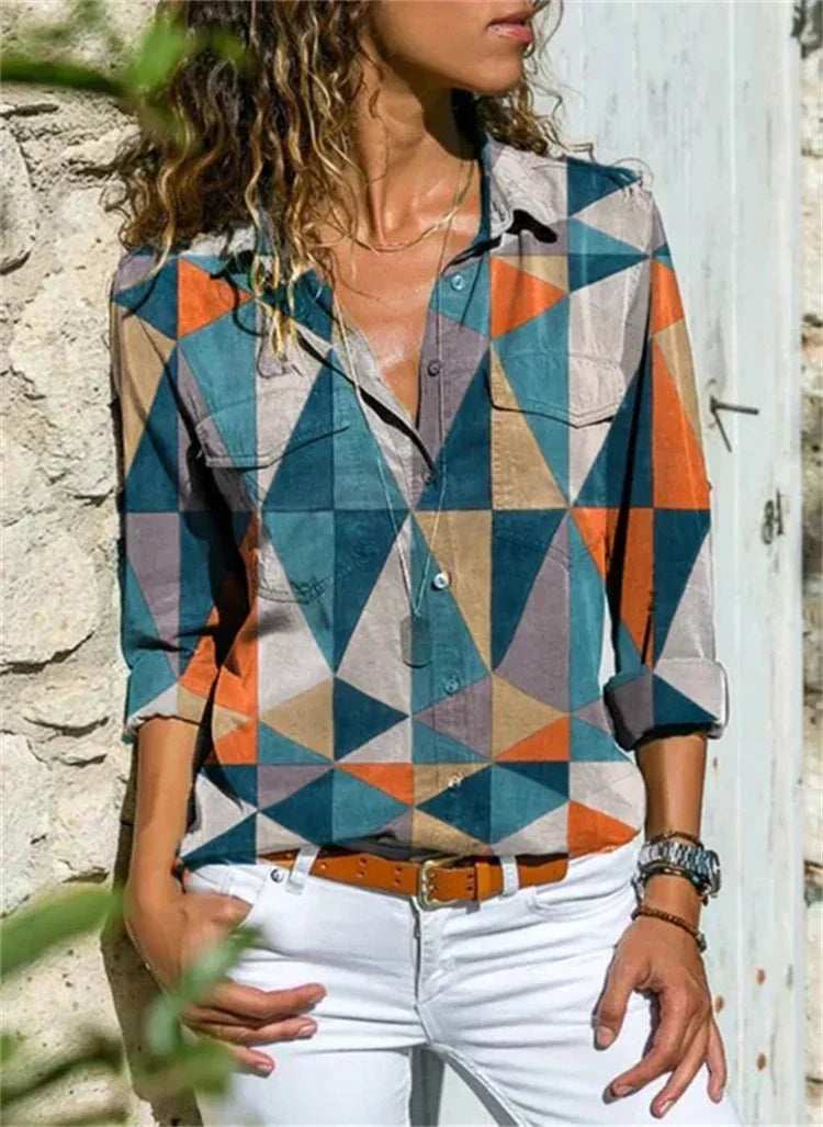 Lillian | Women's Botanical Print Long Sleeve Button-Down Blouse