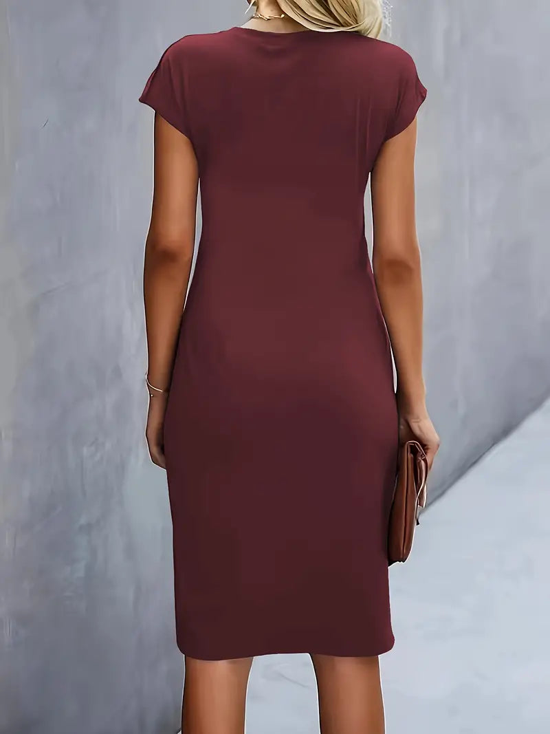 Khloe | Women's Ruched Mid-Length Dress Short-Sleeved Bodycon Work Dress