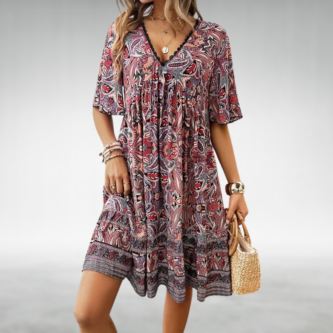 Zoey | Women's Paisley Bohemian Short Dress Vacation