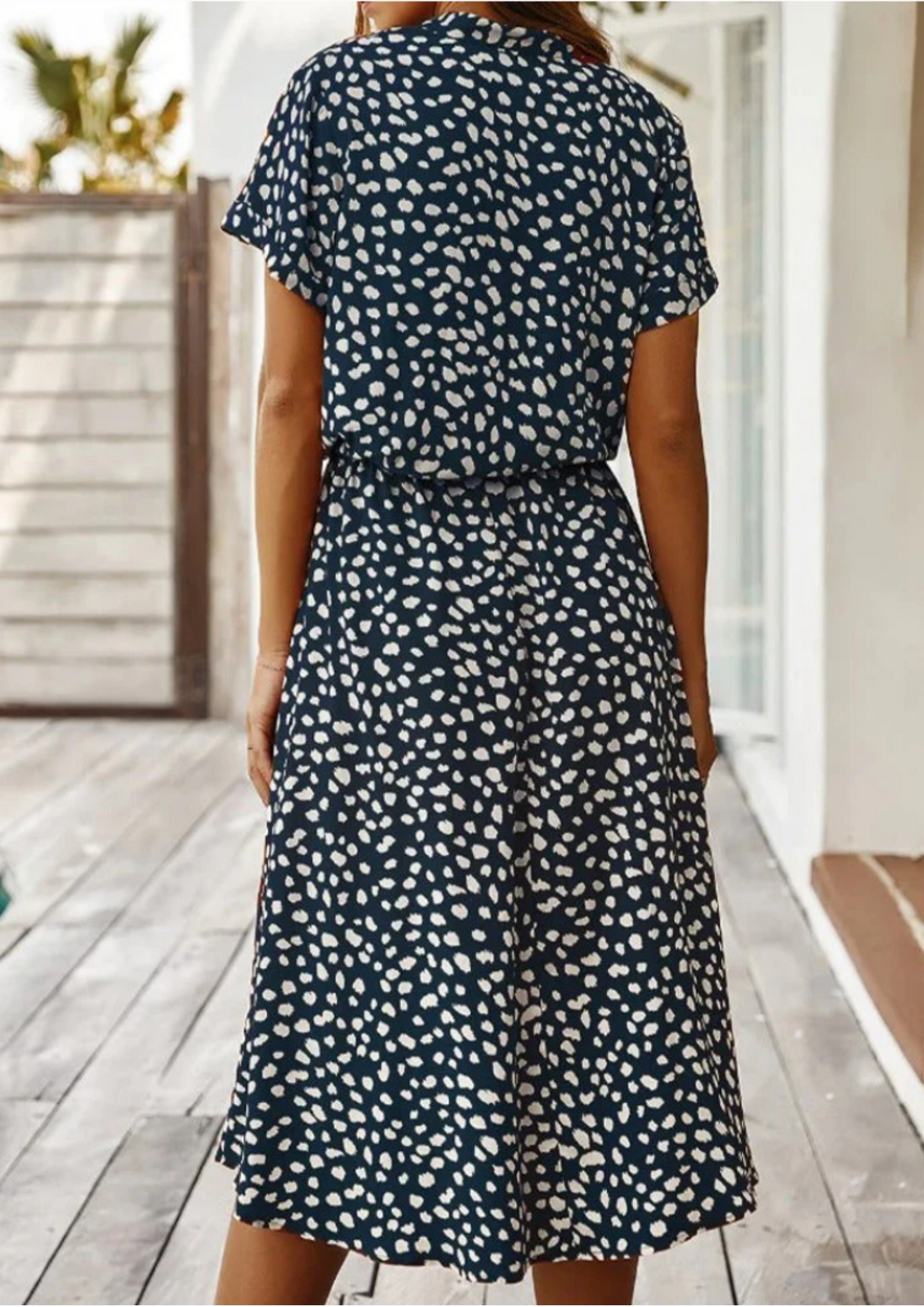Sloane | Women's Spotted Print Button-Through Mid-Length Dress