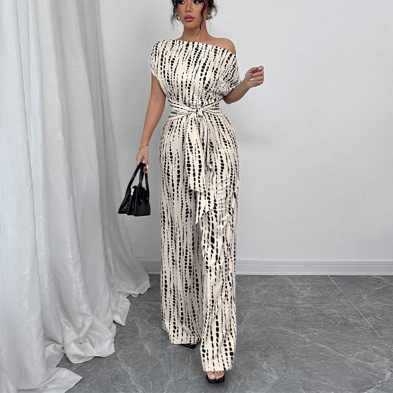 Paige | Women's Printed Wide-Leg Jumpsuit One Shoulder Belted