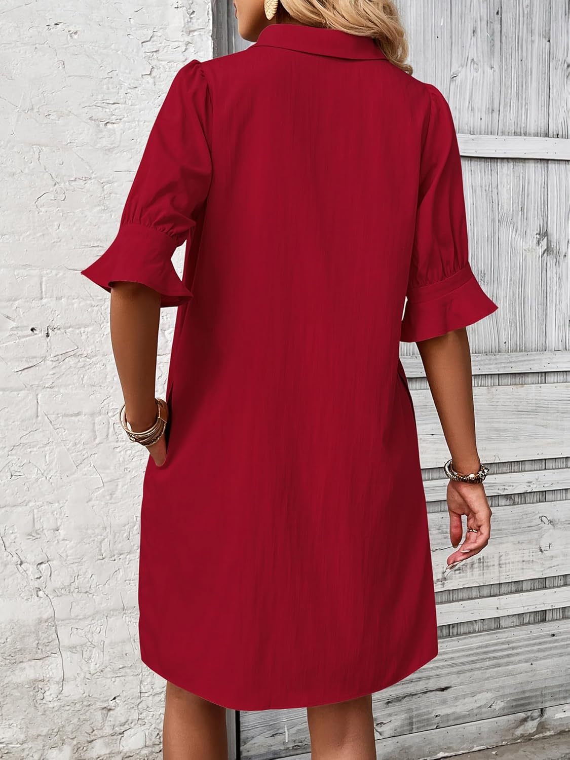 Nevaeh | Women's Button-Through Button-Up Dress Three-Quarter Sleeve Knee Length