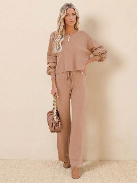Phoebe | Women's Cropped Sweatshirt and Wide-Leg Pants Lounge Set