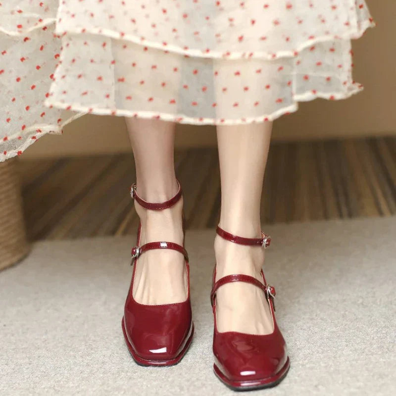 Alicia | Women's Ankle Strap Block Heel Pumps Square Toe Mary Jane