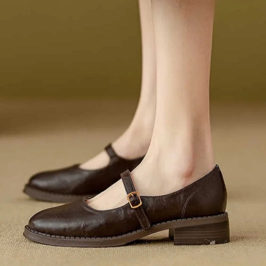 Marissa | Women's Leather Mary Jane Shoes Low Block Heel Strap