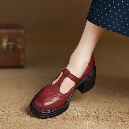 Naomi | Women's Chunky Block Heel Mary Jane Pumps Round Toe Strap