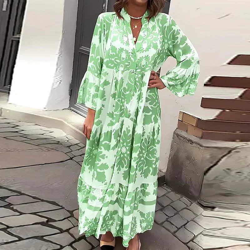 Julia | Women's Bohemian Flowy Printed Draped Maxi Dress Everyday