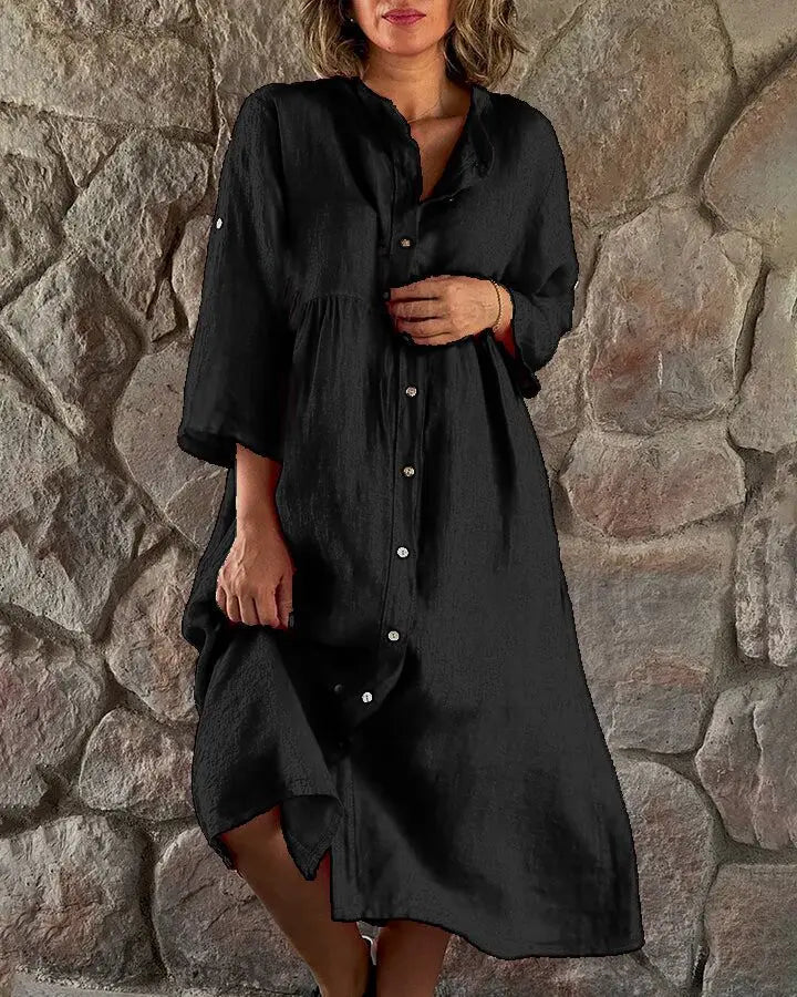 Lily | Women's Button-Up Dress Full Sleeve Button-Through Midi