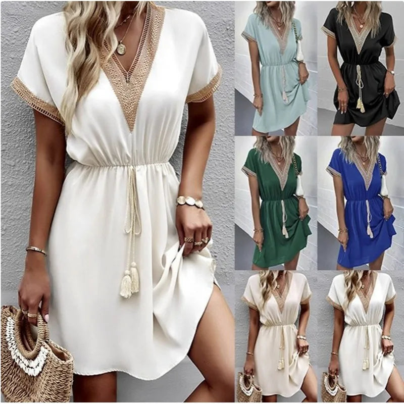 Sadie | Women's V Neck Bohemian Flowy Draped Dress Everyday