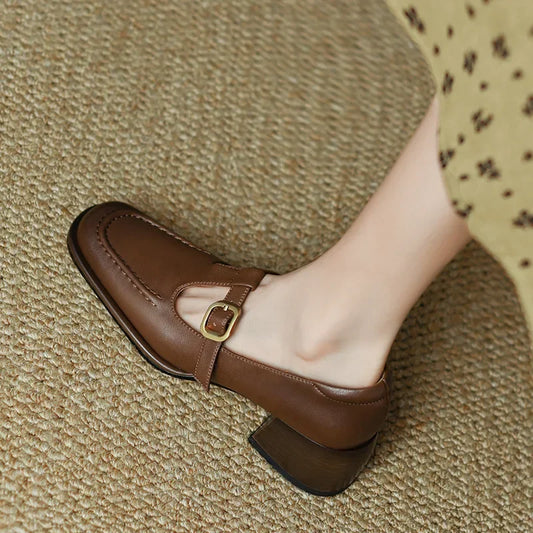 Charlene | Women's T-Strap Mary Jane Shoes Square Toe Low Block Heel