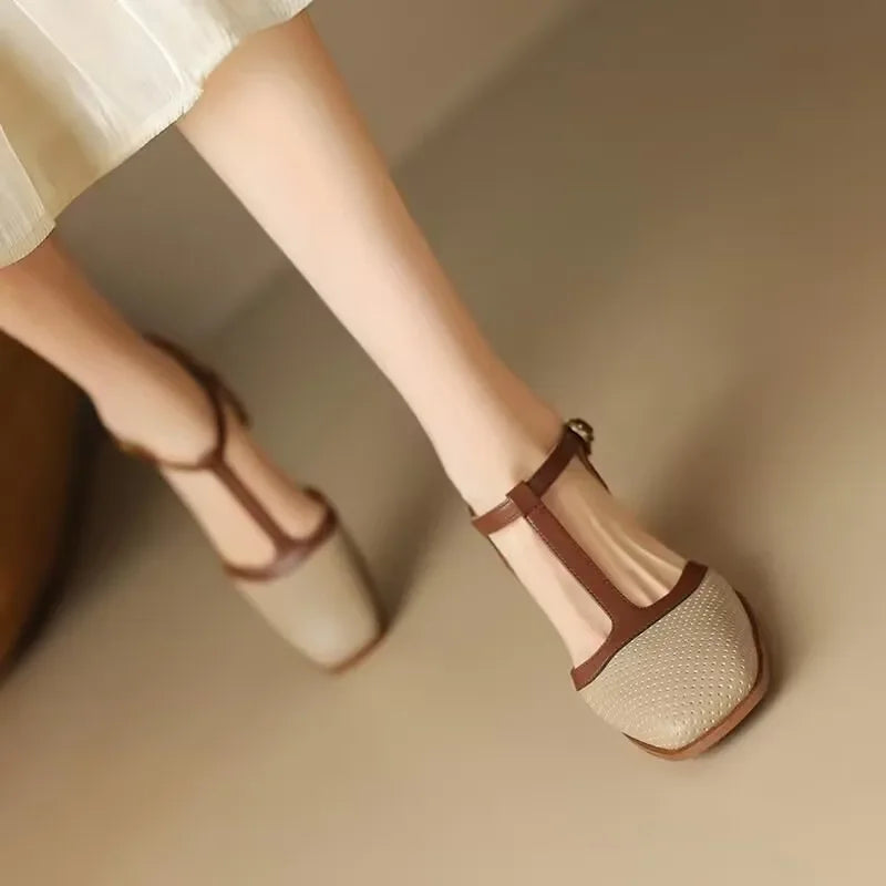 Trinity | Women's T-Strap Block Heel Shoes Square Toe Mid Heel Pumps
