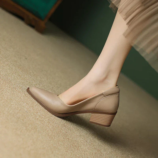 Olivia | Women's Pointed Toe Block Heel Pumps Slip On Mid Heel Shoes