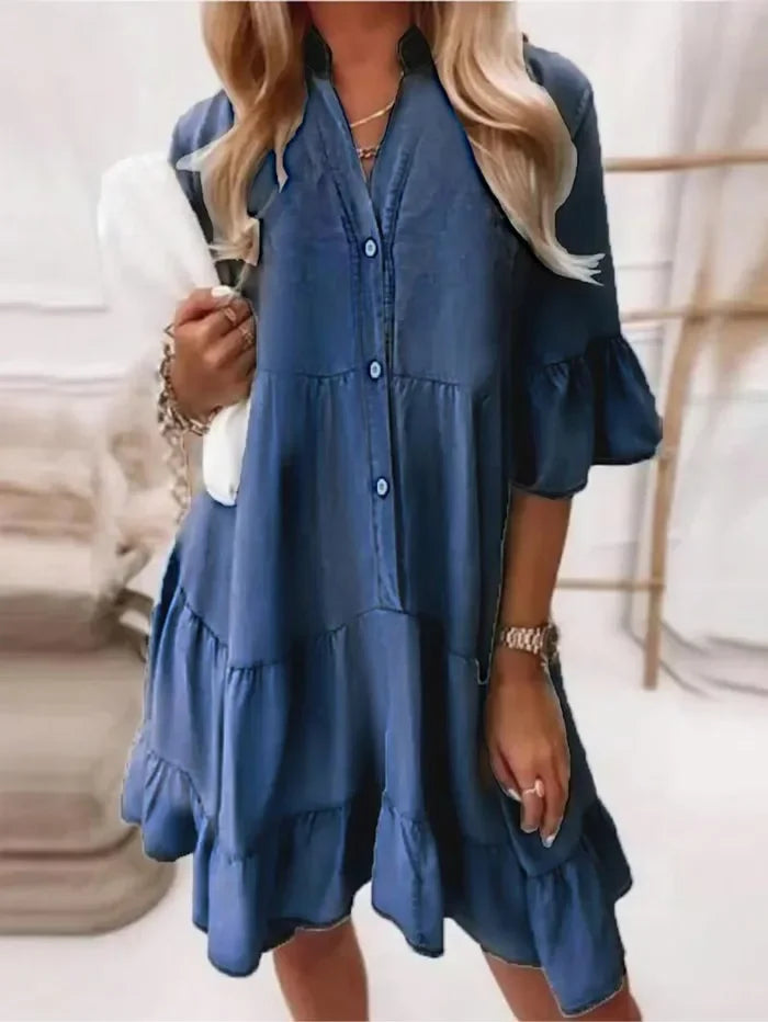 Anna | Women's Everyday Tiered Ruffle Short Dress Button-Through