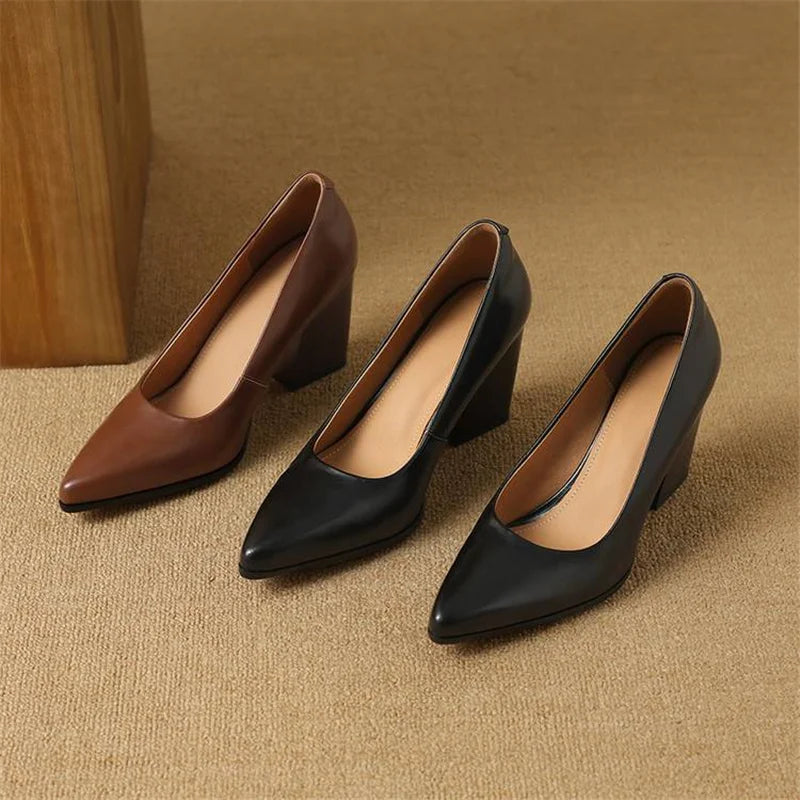 Barbara | Women's Block Heel Pumps Pointed Toe Slip On Work Heels