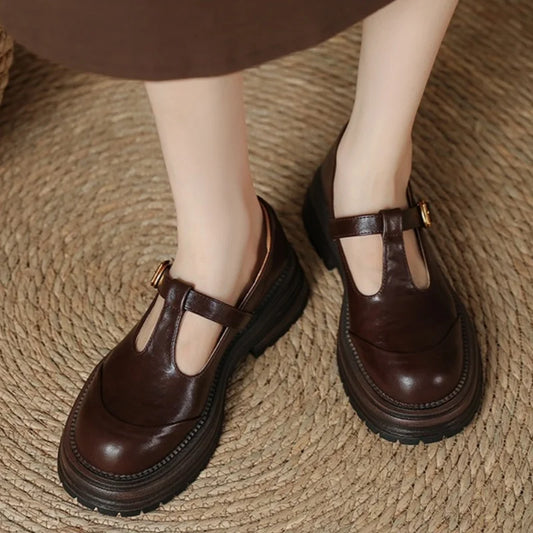 Skylar | Women's T-Bar Mary Jane Shoes Round Toe Brogue Low Heel