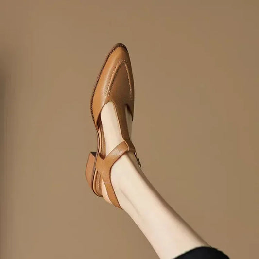 Stephanie | Women's T-Strap Buckle Shoes Pointed Toe Low Heel Flats