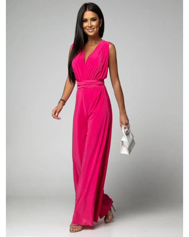 Ariana | Women's Wide-Leg Jumpsuit Deep V-Neck Wrap Tie Occasion