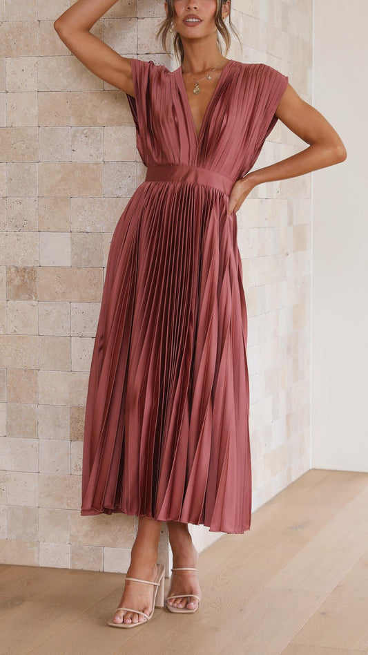 Maya | Refined Pleated Maxi Dress