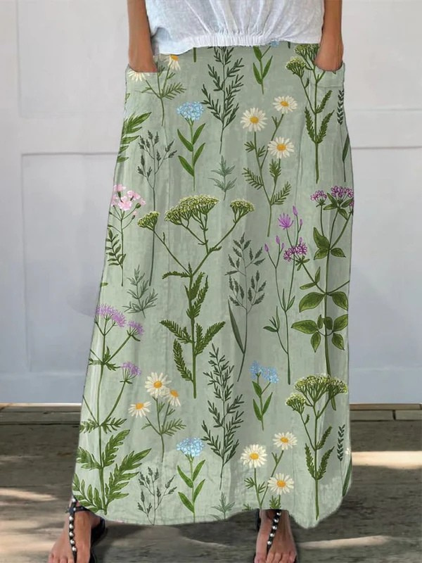 Ella | Enriched Spring Field Repeat Pattern Printed Pocket Skirt