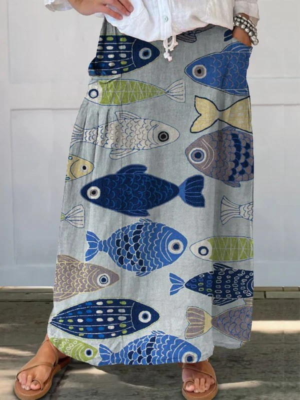 Laura | Retro Lovely Fish Art Print Pocket Skirt