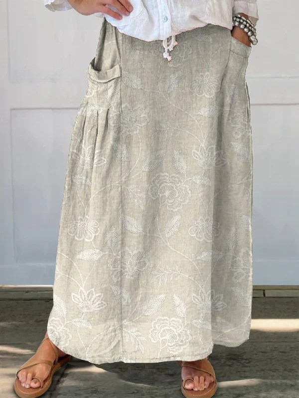 Frances | Retro Floral Art Elastic waistband Pocket Skirt