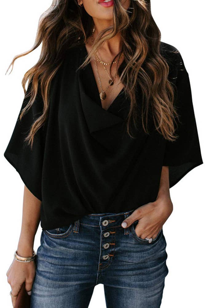 Jessica | Women's Draped Cowl Neck Batwing Sleeve Blouse