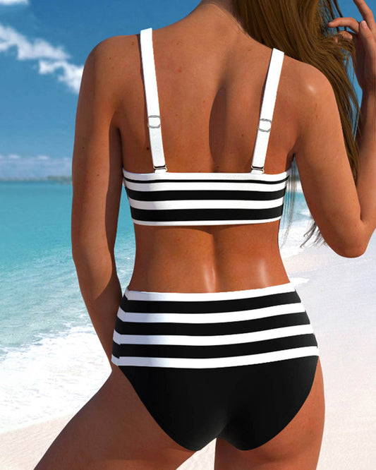 Ashley | Women's High Waist Striped Bikini Set