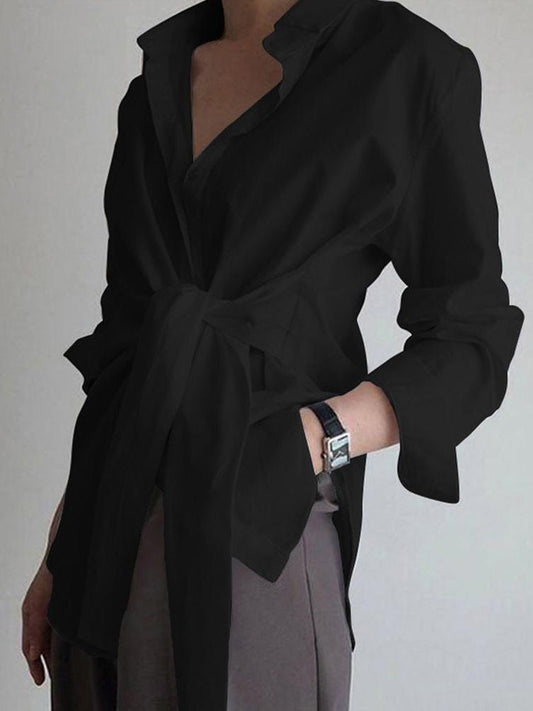 Rhonda | Women's Tie Waist Button Down Long Sleeve Shirt Blouse