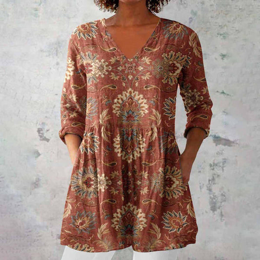Gabrielle | Women's V-Neck 3/4 Sleeve Printed Tunic