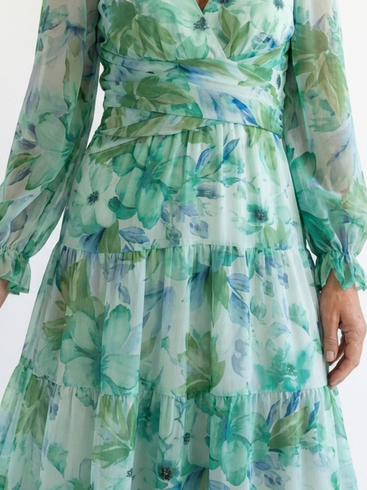 Isabel | Women's V Neck Full Sleeve Botanical Maxi Dress