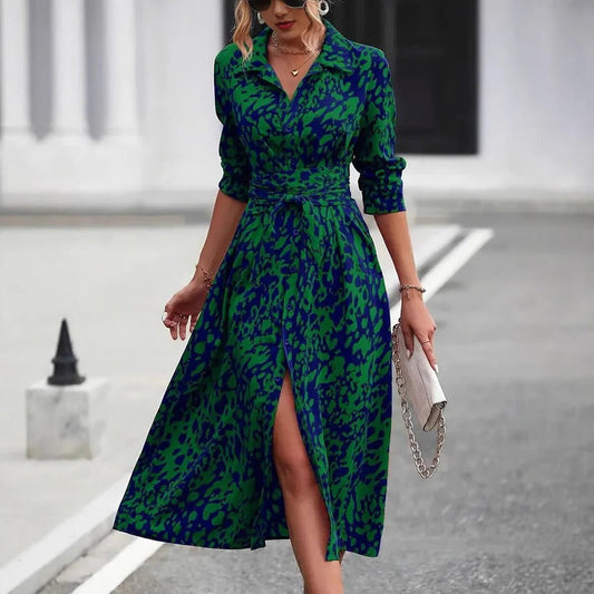 Paislee | Women's Abstract Print Button-Through Belted Midi Button-Up Dress
