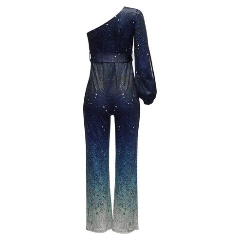 Vanessa | Women's One Shoulder Sequin Ombre Flare Leg Jumpsuit
