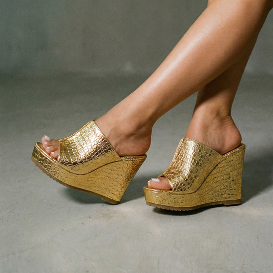 Samantha | Women's Gold Platform Wedge Sandals
